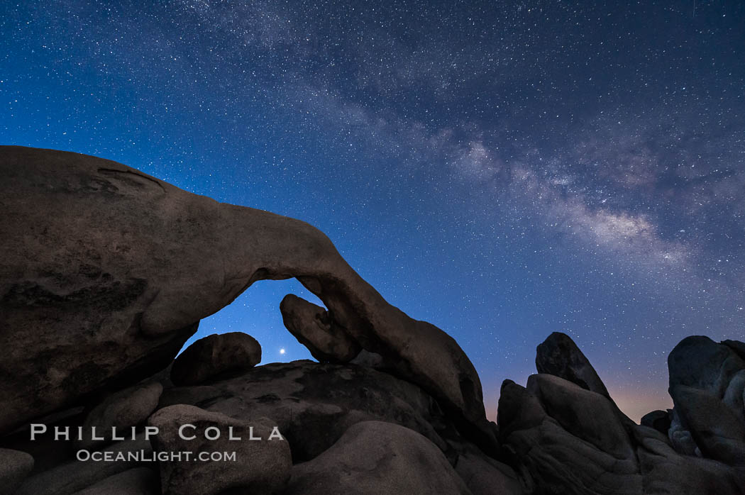 Arch Rock, Venus and Milky Way at Astronomical Twilight, Morning approaching, Joshua Tree National Park. California, USA, natural history stock photograph, photo id 29231