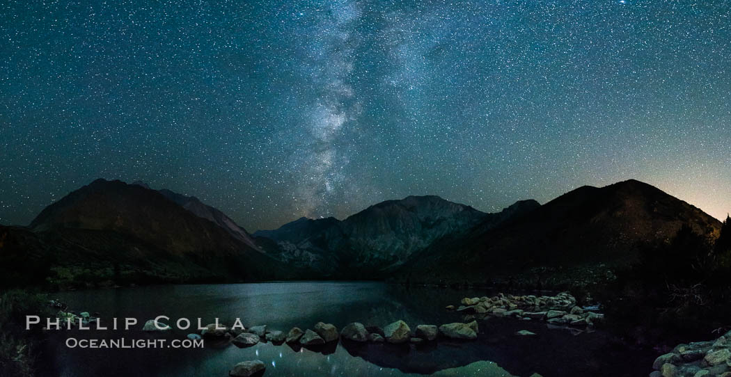 Milky Way over Convict Lake, panoramic photo., natural history stock photograph, photo id 31187