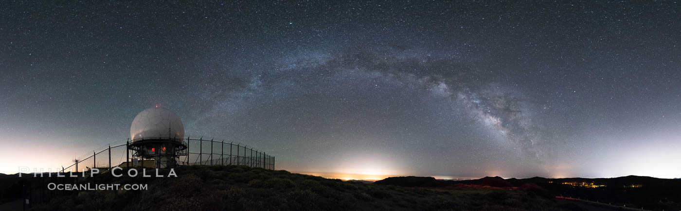 Milky Way over Mount Laguna FAA Radar Site, including ARSR-4 radome (radar dome)., natural history stock photograph, photo id 31046