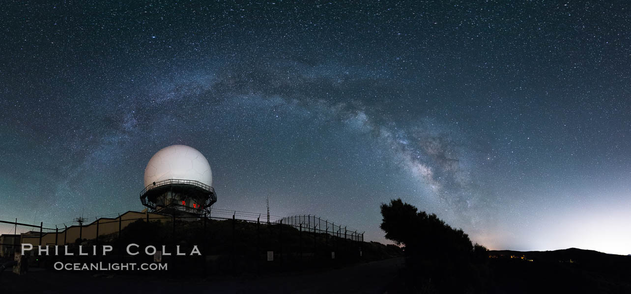 Milky Way over Mount Laguna FAA Radar Site, including ARSR-4 radome (radar dome)., natural history stock photograph, photo id 31048