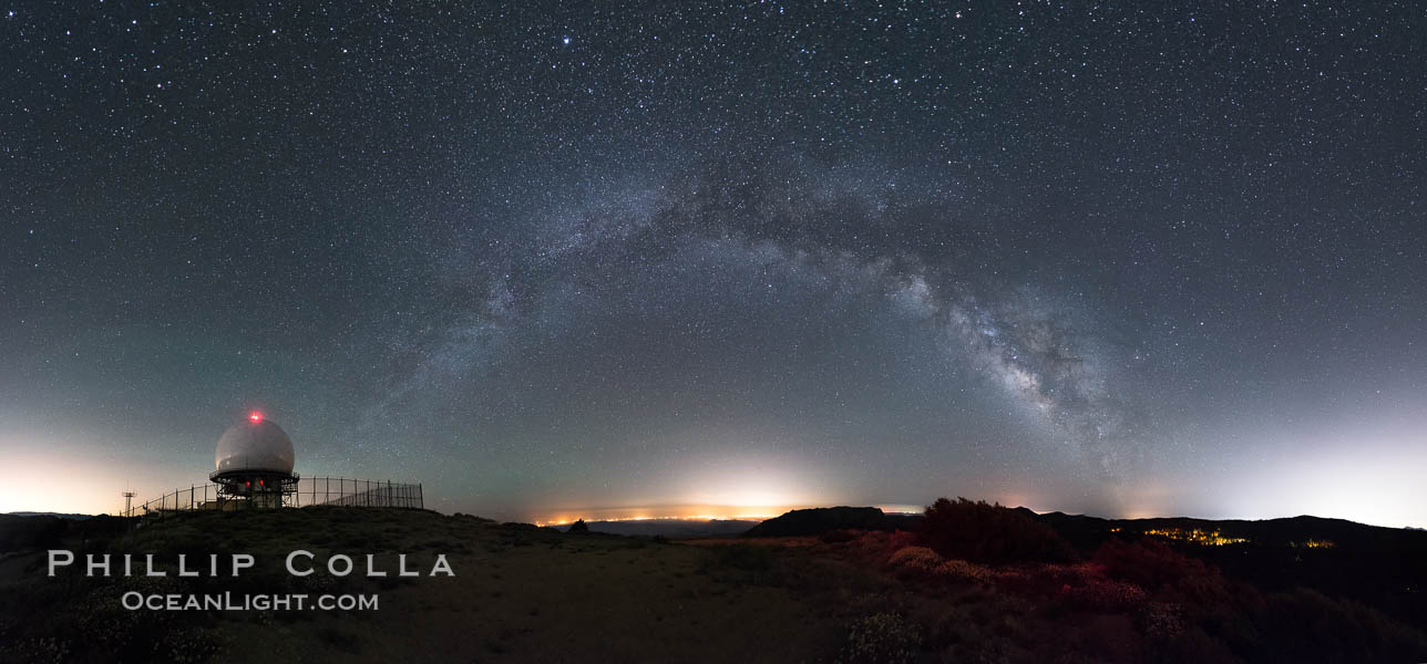 Milky Way over Mount Laguna FAA Radar Site, including ARSR-4 radome (radar dome)., natural history stock photograph, photo id 31047