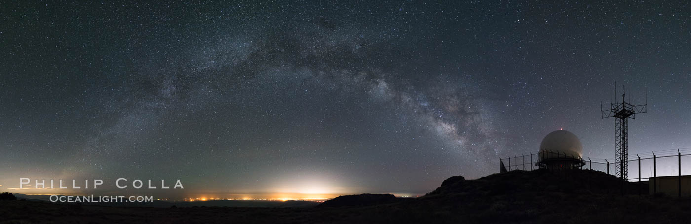 Milky Way over Mount Laguna FAA Radar Site, including ARSR-4 radome (radar dome)., natural history stock photograph, photo id 31045