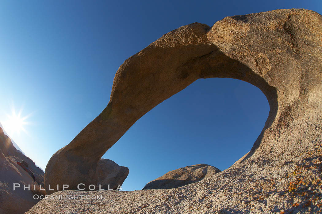 Mobius Arch in golden early morning light.  The natural stone arch is found in the scenic Alabama Hlls near Lone Pine, California. Alabama Hills Recreational Area, USA, natural history stock photograph, photo id 21735