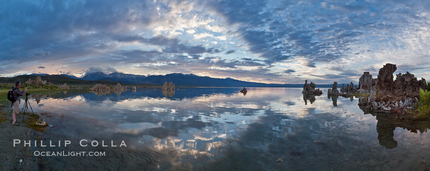 Mono Lake sunset, Sierra Nevada mountain range and tufas, clouds reflected in the still waters of Mono Lake. California, USA, natural history stock photograph, photo id 26967