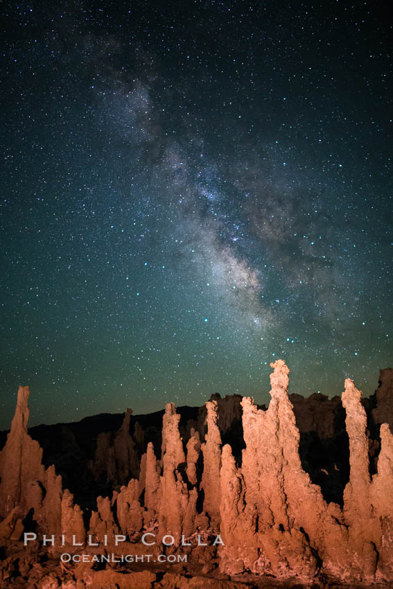 Tufa and Stars at Night, Milky Way galaxy. Mono Lake, California, USA, natural history stock photograph, photo id 28520