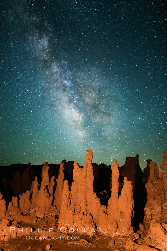Tufa and Stars at Night, Milky Way galaxy. Mono Lake, California, USA, natural history stock photograph, photo id 28519