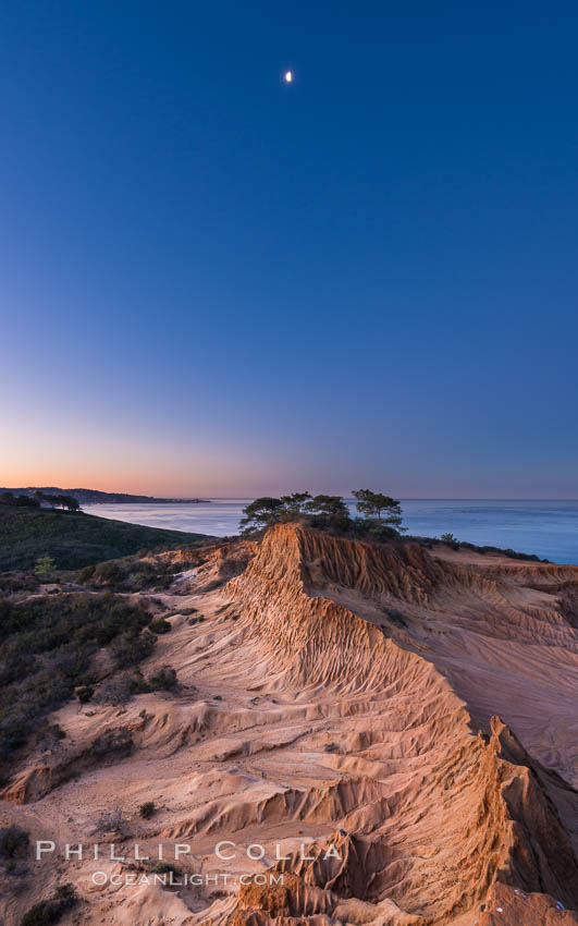 Quarter Moon over Broken Hill, Torrey Pines State Reserve. San Diego, California, USA, natural history stock photograph, photo id 28366