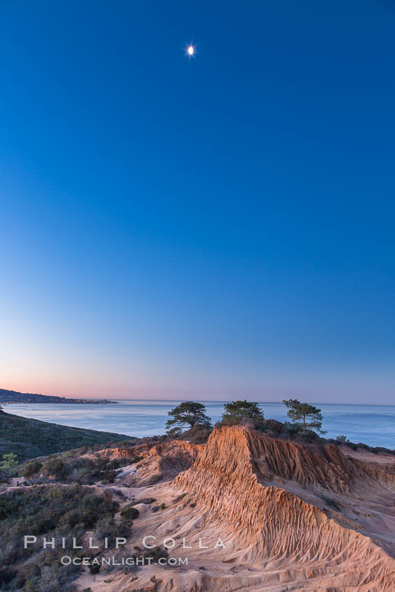 Quarter Moon over Broken Hill, Torrey Pines State Reserve. San Diego, California, USA, natural history stock photograph, photo id 28365