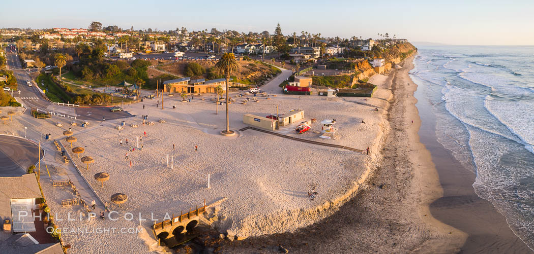 Moonlight Beach Aerial Panoramic Photo at Sunset, Encinitas. California, USA, natural history stock photograph, photo id 38135