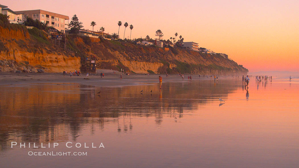 Moonlight Beach at sunset. Encinitas, California, USA, natural history stock photograph, photo id 21794