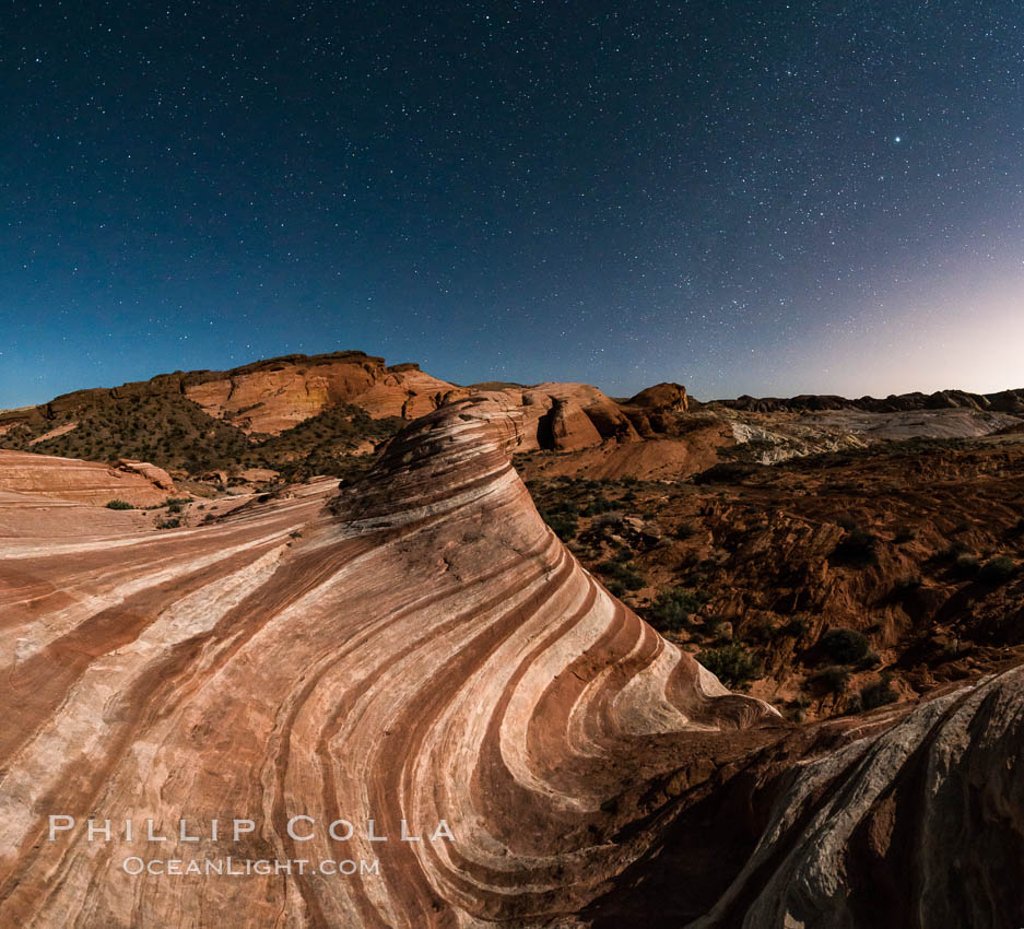 The Fire Wave by Moonlight, stars and the night sky, Valley of Fire State Park. Nevada, USA, natural history stock photograph, photo id 28442