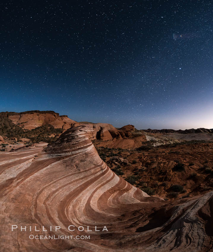 The Fire Wave by Moonlight, stars and the night sky, Valley of Fire State Park. Nevada, USA, natural history stock photograph, photo id 28440