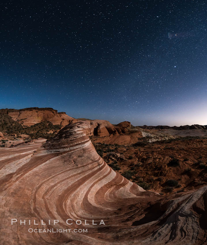The Fire Wave by Moonlight, stars and the night sky, Valley of Fire State Park., natural history stock photograph, photo id 28440