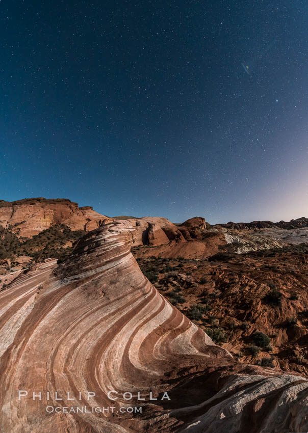 The Fire Wave by Moonlight, stars and the night sky, Valley of Fire State Park. Nevada, USA, natural history stock photograph, photo id 28443