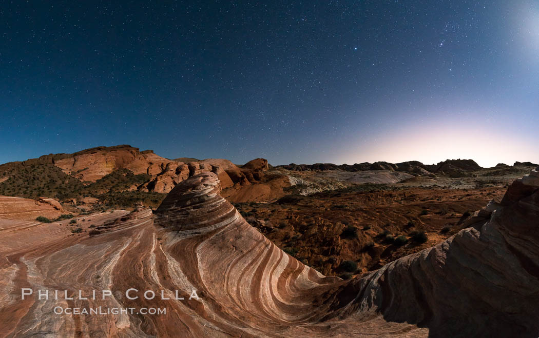 The Fire Wave by Moonlight, stars and the night sky, Valley of Fire State Park. Nevada, USA, natural history stock photograph, photo id 28441