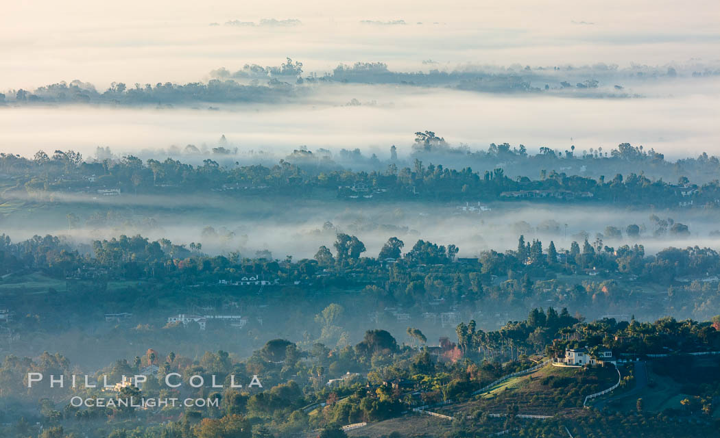 Morning mist over Olivenhain township, North County, San Diego. California, USA, natural history stock photograph, photo id 35851