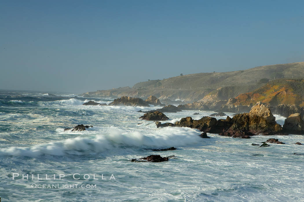 Waves blur as they break over the rocky shoreline of Big Sur. California, USA, natural history stock photograph, photo id 14903