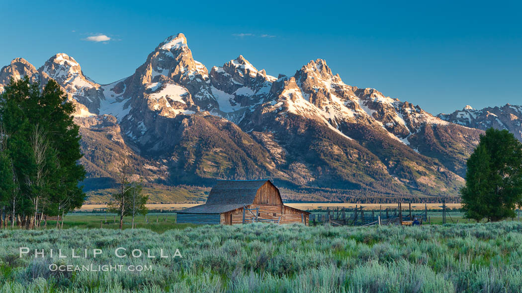 John Moulton barn at sunrise with Teton Range, on Mormon Row in Grand Teton National Park, Wyoming. USA, natural history stock photograph, photo id 26924