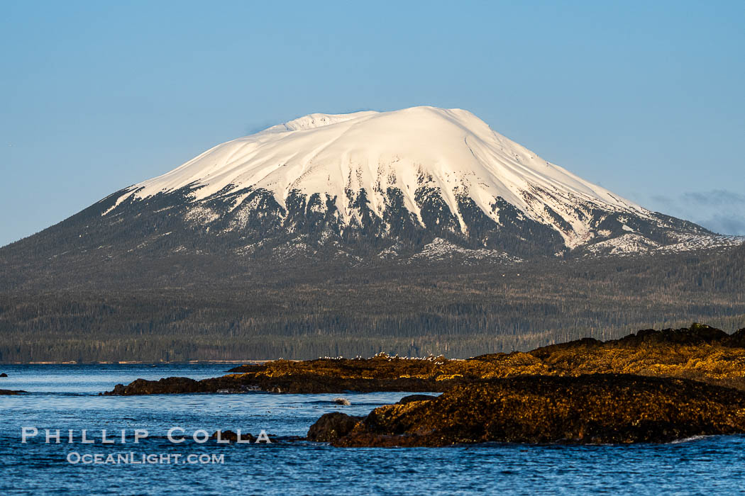 Mount Edgecumbe seen from the Sitka Sound. A volcano, Mount Edgecumbe has an elevation of 3201 feet and lies on the tip of Kruzof Island about 24 miles west of Sitka. Alaska, USA, natural history stock photograph, photo id 40959