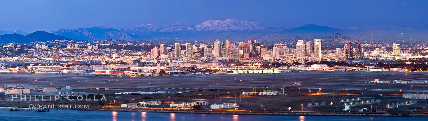 Dusk settles on downtown San Diego with snow-covered Mt. Laguna in the distance. California, USA, natural history stock photograph, photo id 26717