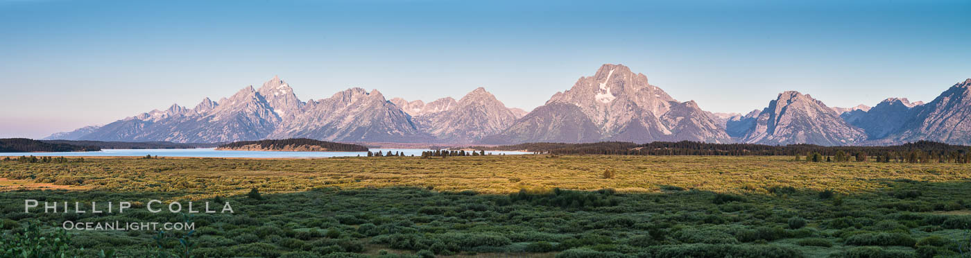 Mount Moran and Teton Range at sunrise from Willow Flats, Grand Teton National Park., natural history stock photograph, photo id 32318