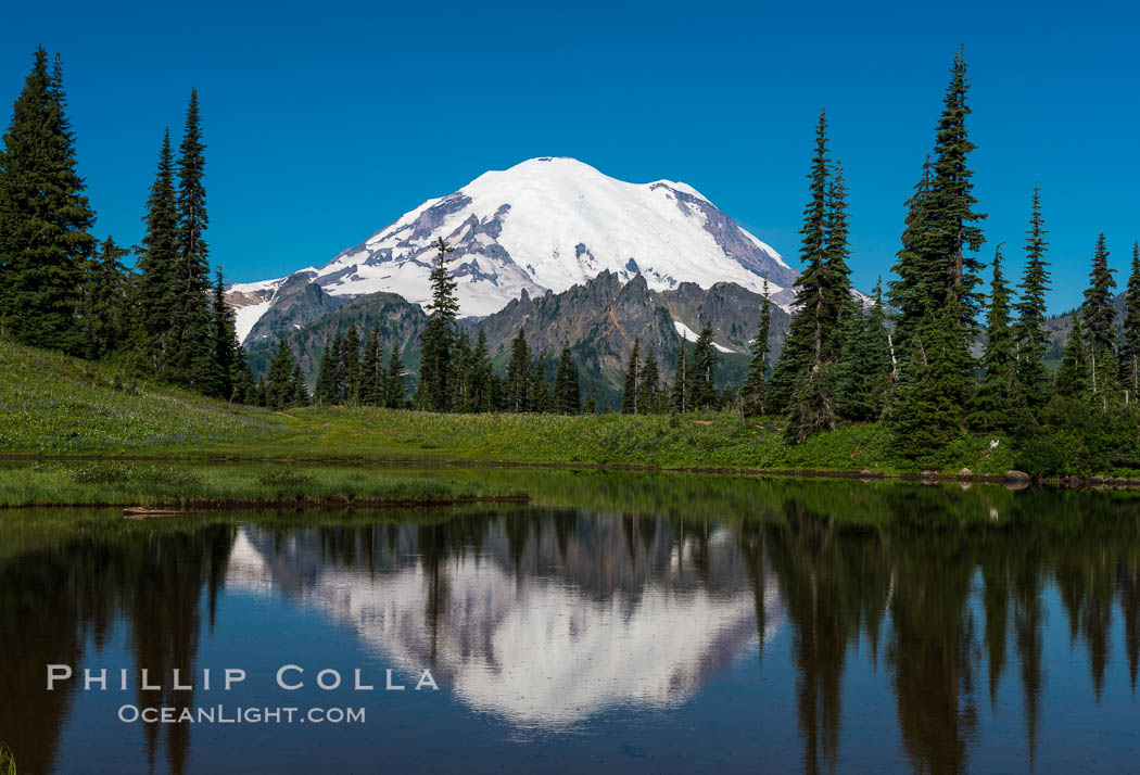 Mount Rainier reflected in Tipsoo Lake., natural history stock photograph, photo id 28734