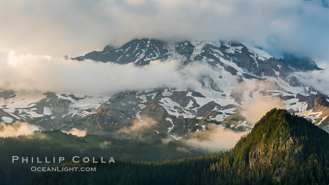 Mount Rainier sunset, viewed from Ricksecker Point. Mount Rainier National Park, Washington, USA, natural history stock photograph, photo id 28721