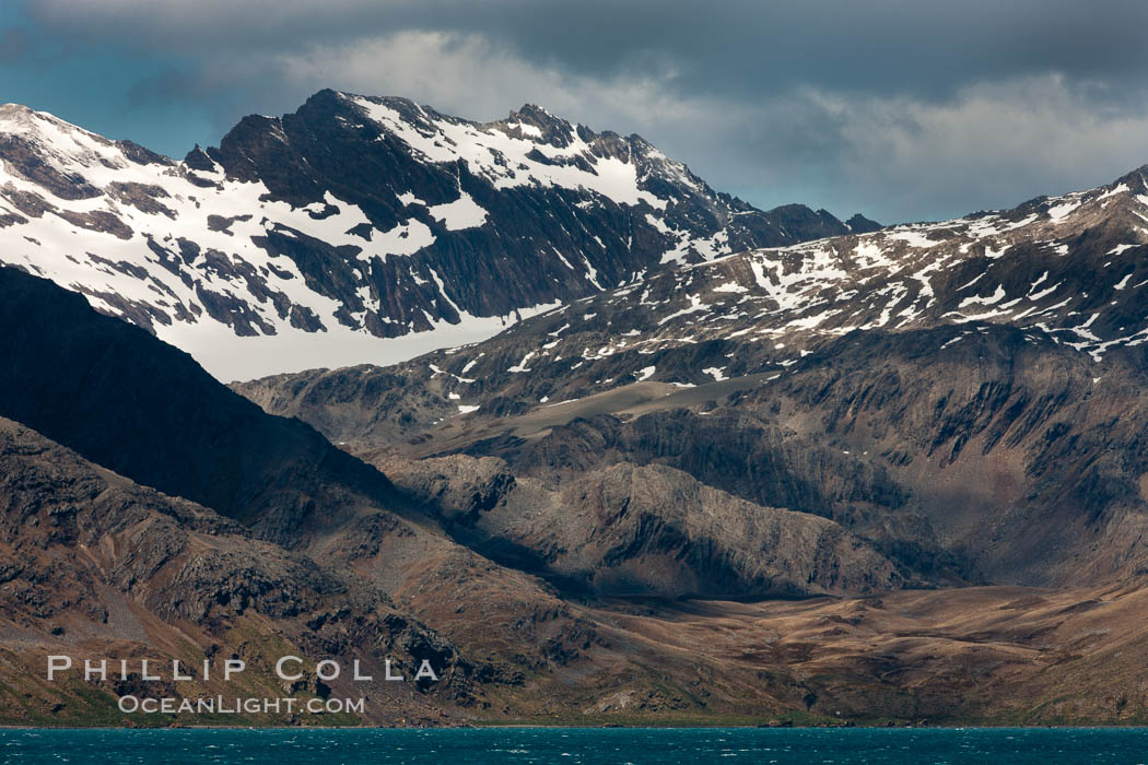 Mountains, glaciers and ocean, the rugged and beautiful topography of South Georgia Island. Grytviken, natural history stock photograph, photo id 24389