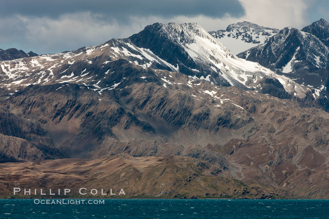 Mountains, glaciers and ocean, the rugged and beautiful topography of South Georgia Island. Grytviken, natural history stock photograph, photo id 24549