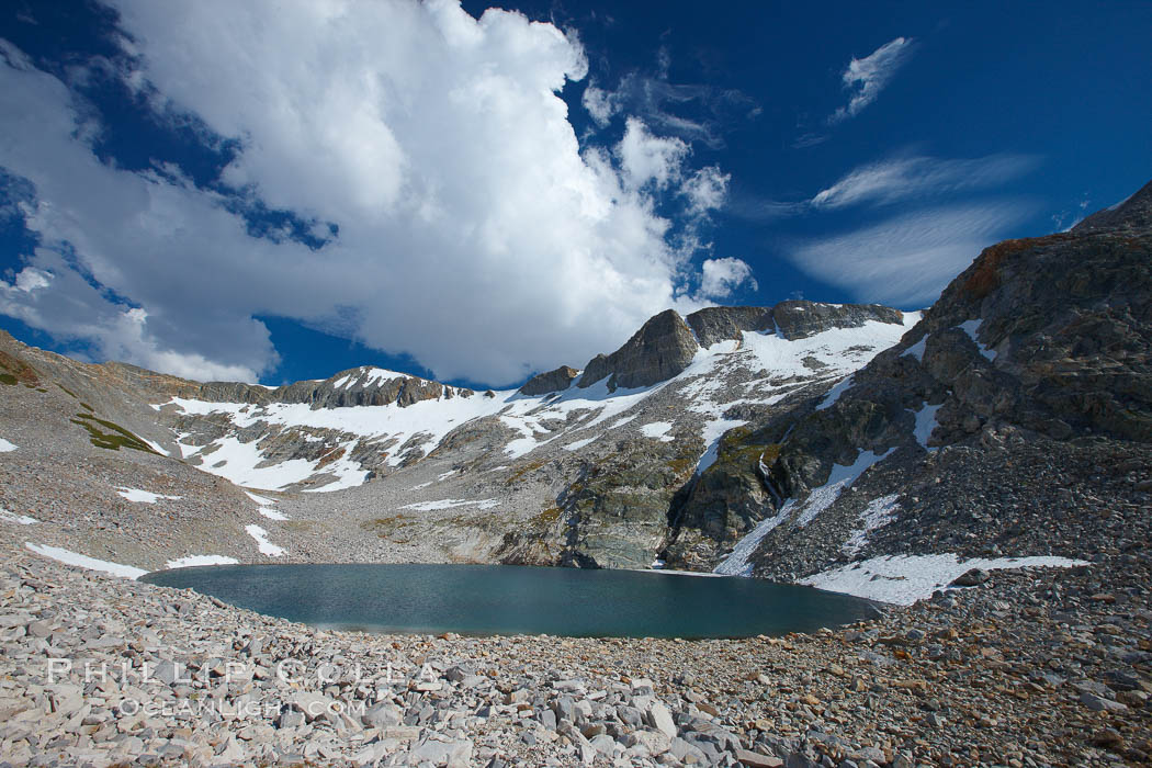 Nameless Lake (10709'), surrounded by glacier-sculpted granite peaks of the Cathedral Range, near Vogelsang High Sierra Camp. Yosemite National Park, California, USA, natural history stock photograph, photo id 23245