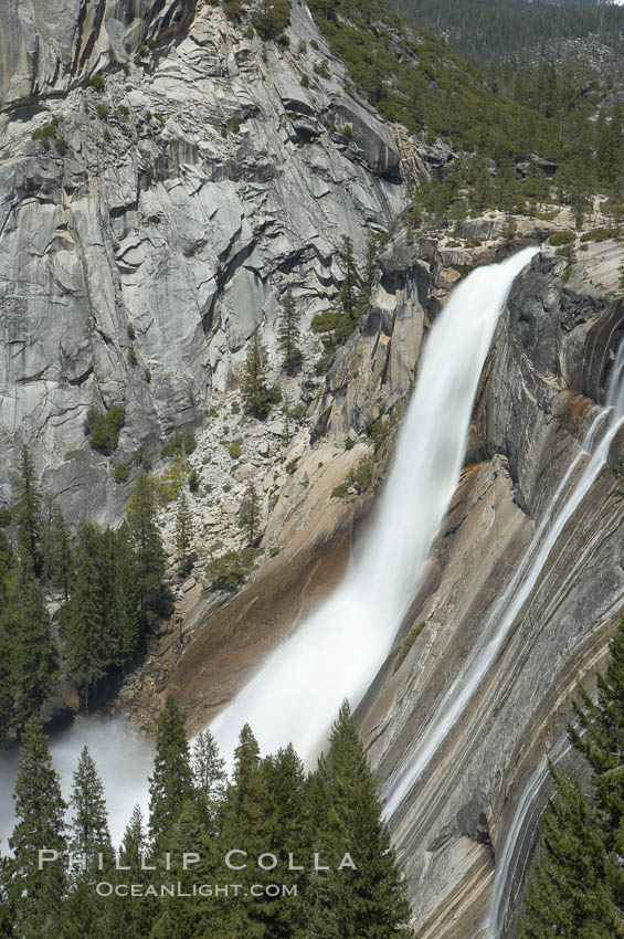 Nevada Falls marks where the Merced River plummets almost 600 through a joint in the Little Yosemite Valley, shooting out from a sheer granite cliff and then down to a boulder pile far below. Yosemite National Park, California, USA, natural history stock photograph, photo id 16118