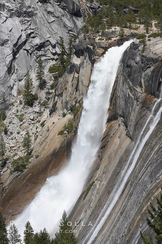 Nevada Falls marks where the Merced River plummets almost 600 through a joint in the Little Yosemite Valley, shooting out from a sheer granite cliff and then down to a boulder pile far below. Yosemite National Park, California, USA, natural history stock photograph, photo id 16131