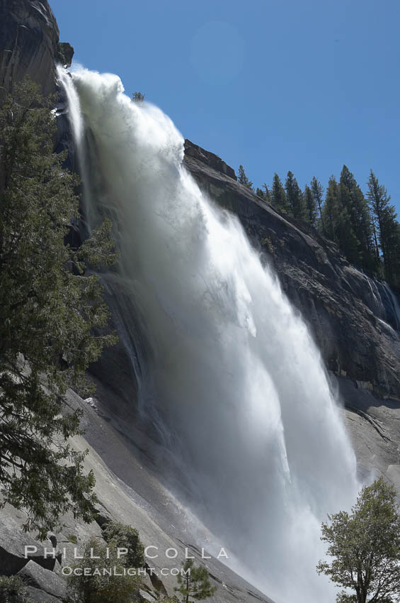 Nevada Falls marks where the Merced River plummets almost 600 through a joint in the Little Yosemite Valley, shooting out from a sheer granite cliff and then down to a boulder pile far below. Yosemite National Park, California, USA, natural history stock photograph, photo id 16129