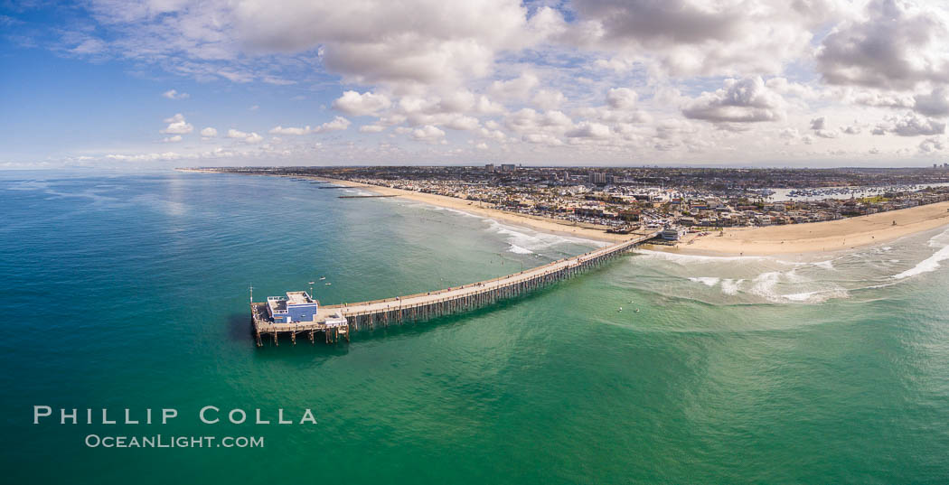 Newport Pier in Newport Beach, aerial photo. California, USA, natural history stock photograph, photo id 38126