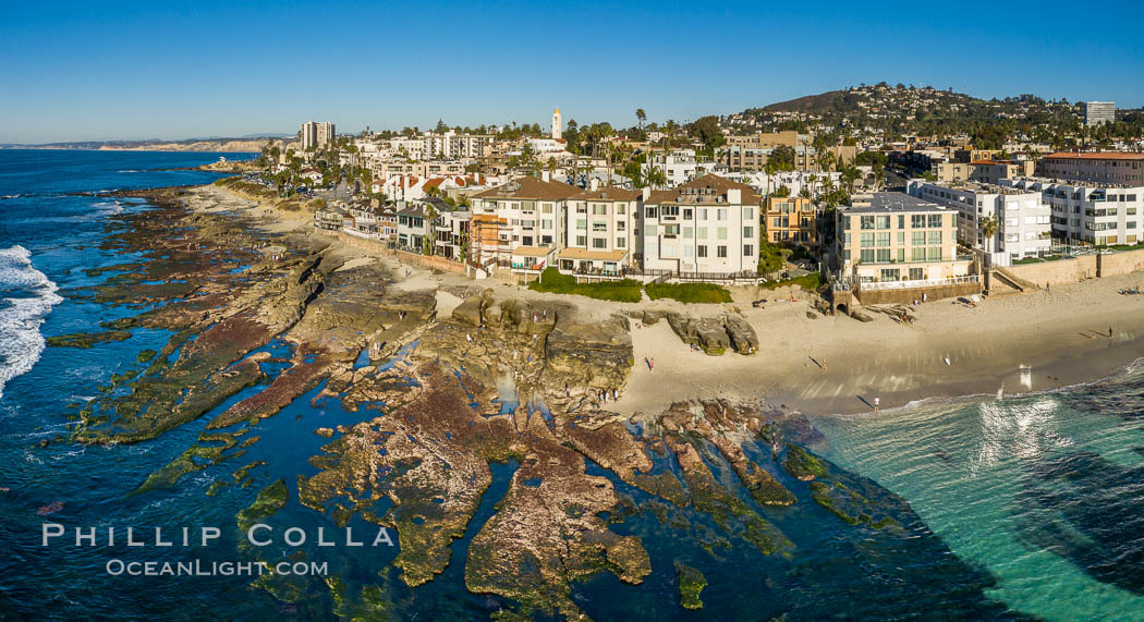 Nicholson Point and Hospitals Beach, aerial photo, extreme low tide, La Jolla, California. USA, natural history stock photograph, photo id 38013