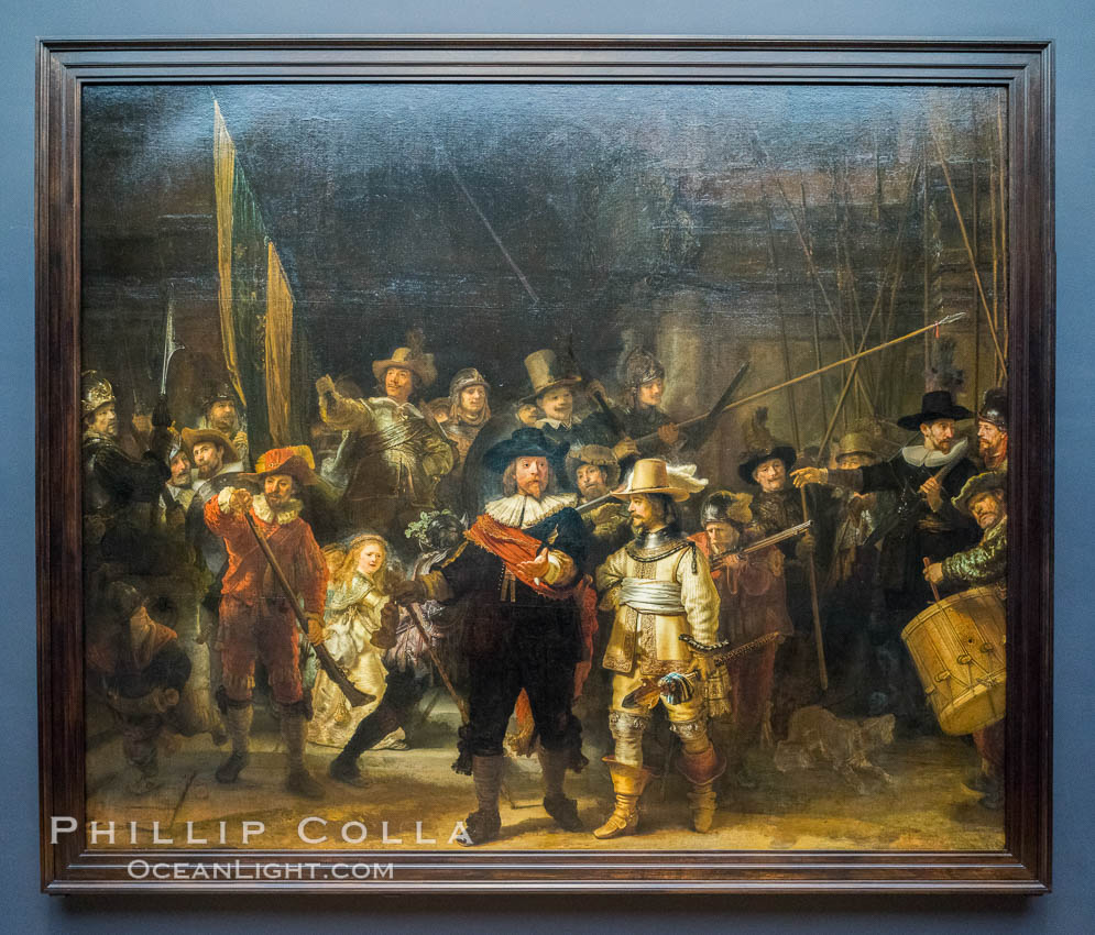 The Night Watch, Rembrandt. Militia Company of District II under the Command of Captain Frans Banninck Cocq, Known as the Night Watch, Rembrandt Harmensz. van Rijn, 1642. Rijksmuseum, Amsterdam, Holland, Netherlands, Phalacrocorax penicillatus, natural history stock photograph, photo id 29474