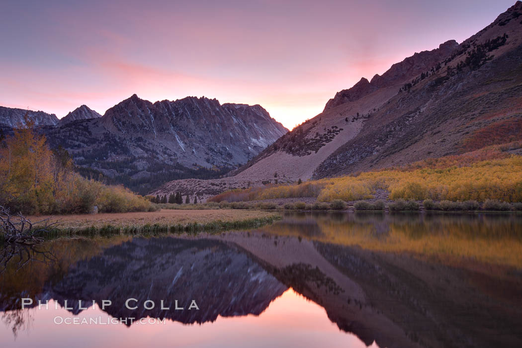 North Lake and aspen trees at sunset., natural history stock photograph, photo id 26057