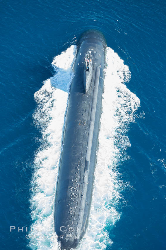 Nuclear submarine at the surface of the ocean, aerial photo. San Diego, California, USA, natural history stock photograph, photo id 29068