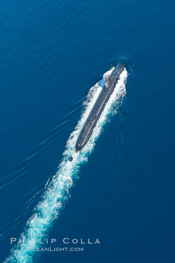 Nuclear submarine at the surface of the ocean, aerial photo. San Diego, California, USA, natural history stock photograph, photo id 29069