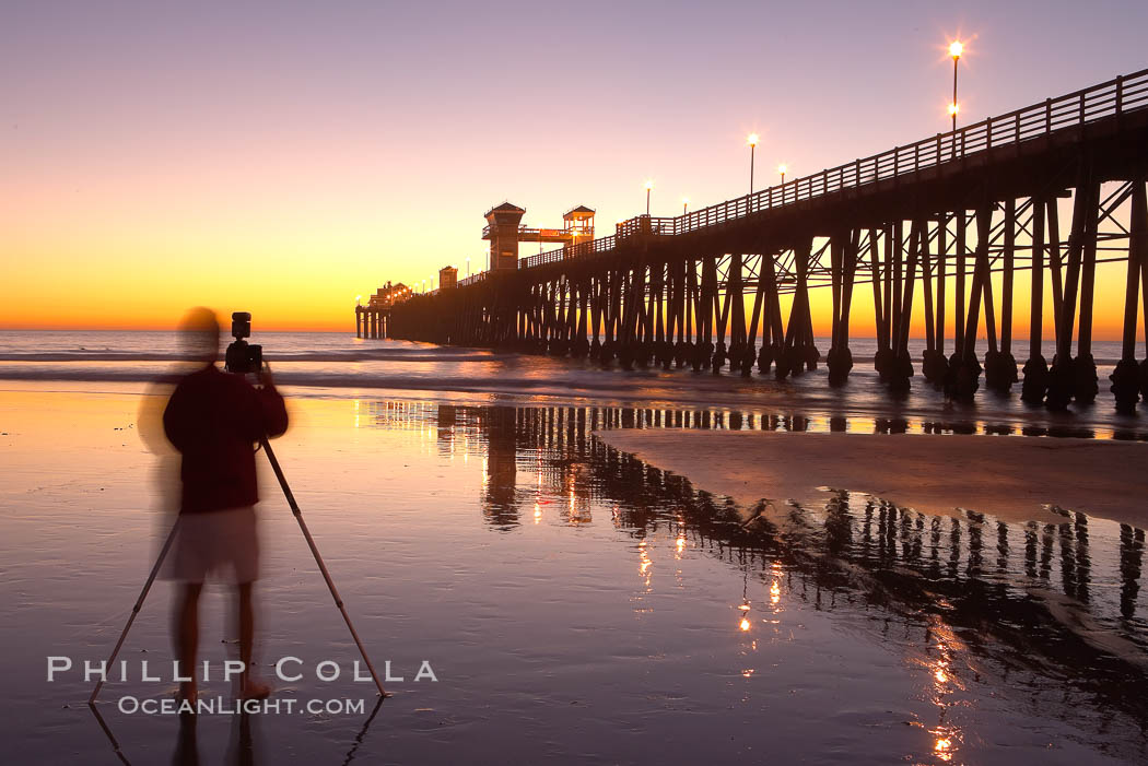 Oceanside Pier at dusk, sunset, night.  Oceanside. California, USA, natural history stock photograph, photo id 14630