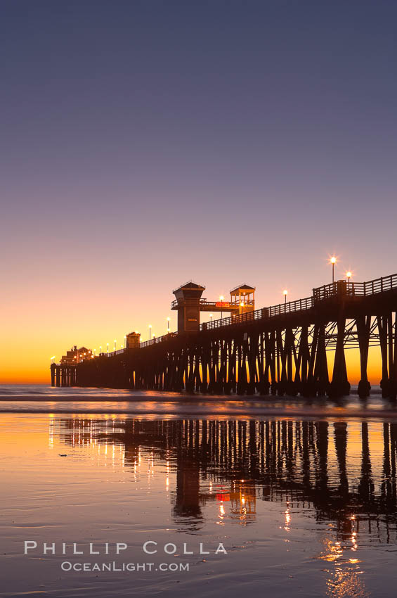 Oceanside Pier at dusk, sunset, night.  Oceanside. California, USA, natural history stock photograph, photo id 14638