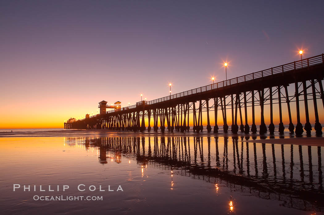 Oceanside Pier at dusk, sunset, night.  Oceanside. California, USA, natural history stock photograph, photo id 14646