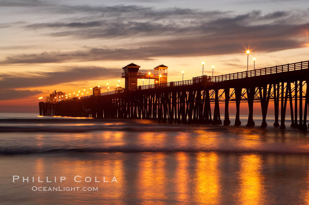 Oceanside Pier at dusk, sunset, night. California, USA, natural history stock photograph, photo id 14806