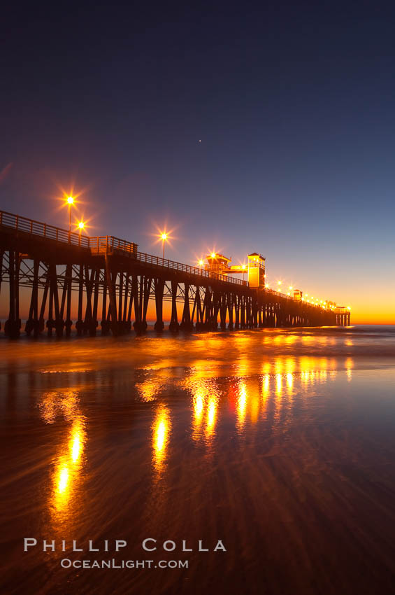 Oceanside Pier at dusk, sunset, night.  Oceanside. California, USA, natural history stock photograph, photo id 14632