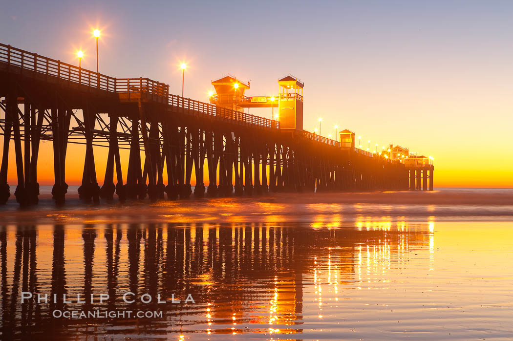 Oceanside Pier at dusk, sunset, night.  Oceanside. California, USA, natural history stock photograph, photo id 14640