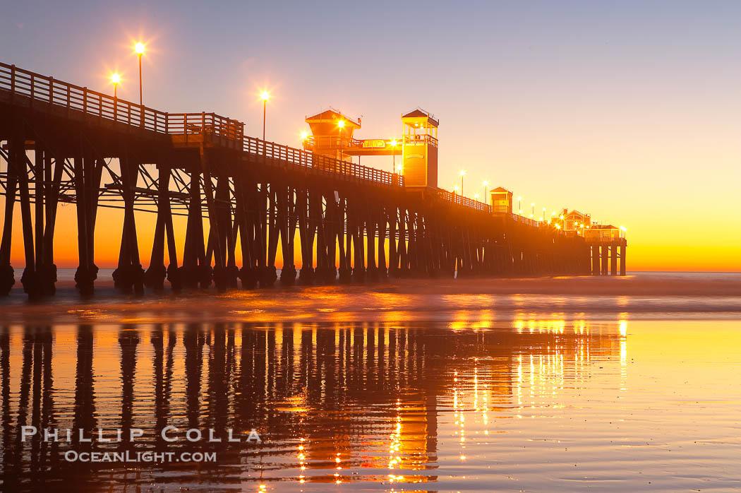 Oceanside Pier at dusk, sunset, night.  Oceanside., natural history stock photograph, photo id 14640