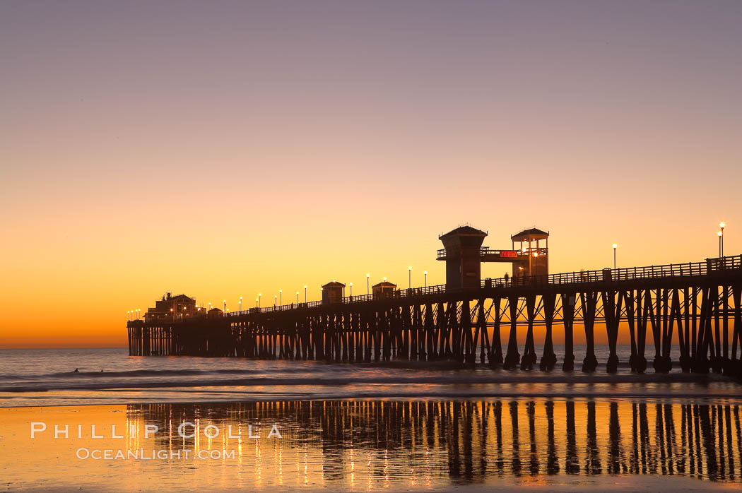 Oceanside Pier at dusk, sunset, night.  Oceanside., natural history stock photograph, photo id 14644