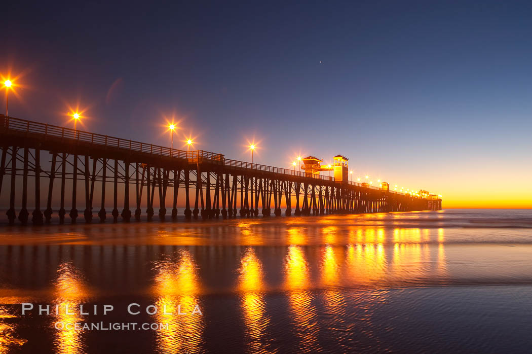 Oceanside Pier at dusk, sunset, night.  Oceanside. California, USA, natural history stock photograph, photo id 14648