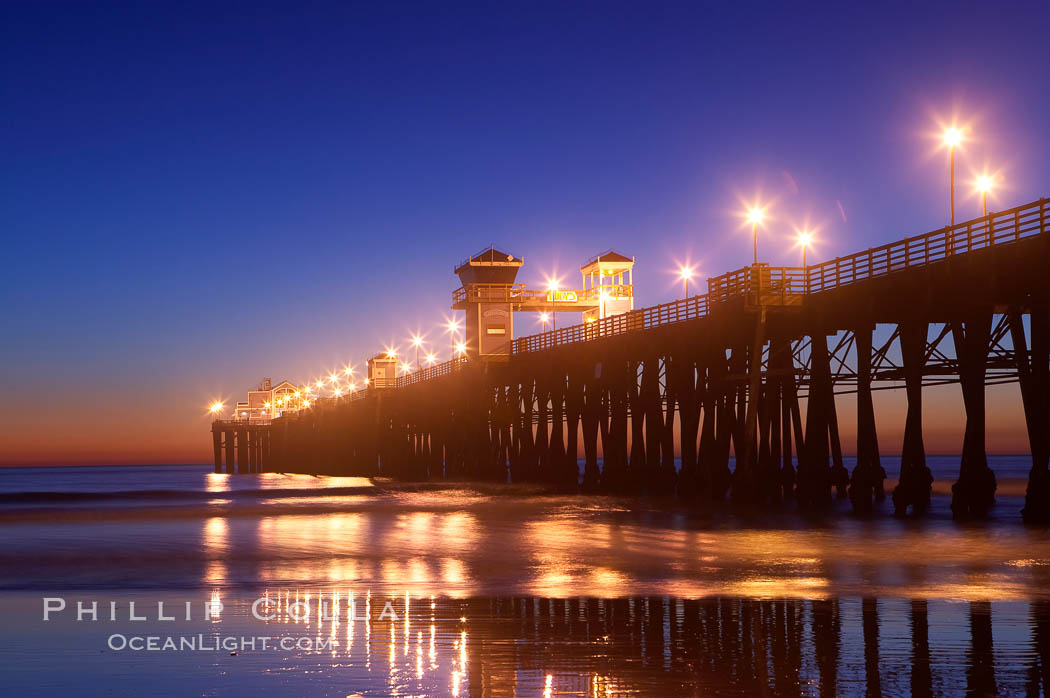 Oceanside Pier at dusk, sunset, night.  Oceanside. California, USA, natural history stock photograph, photo id 14635