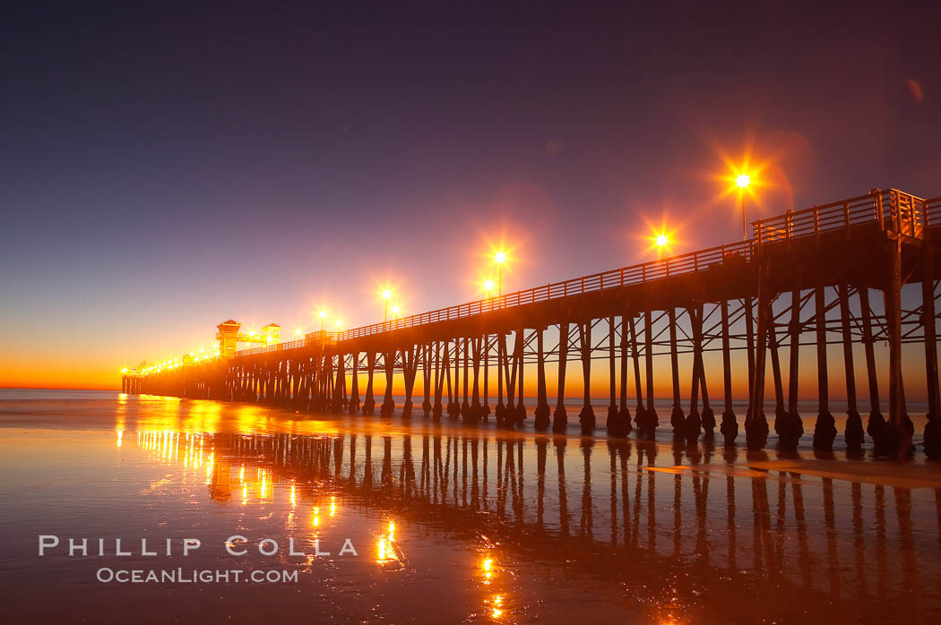 Oceanside Pier at dusk, sunset, night.  Oceanside. California, USA, natural history stock photograph, photo id 14643